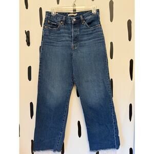 Levi’s Premium Ribcage Straight Ankle Jeans Size 28 High Rise Button Fly Raw Hem